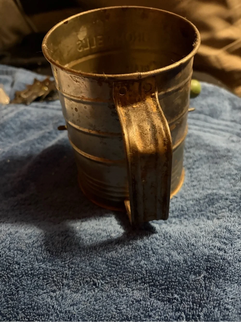 Bromwell's Vintage Metal Flour Sifter with Green Wooden Handle